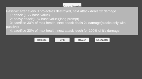 Early class selection screen