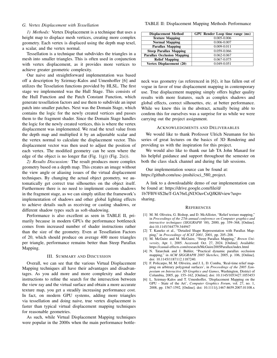 VDMT report excerpt with performance table and summary
